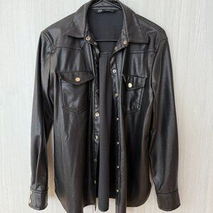 Zara Faux Leather Shirt Jacket – Size XS